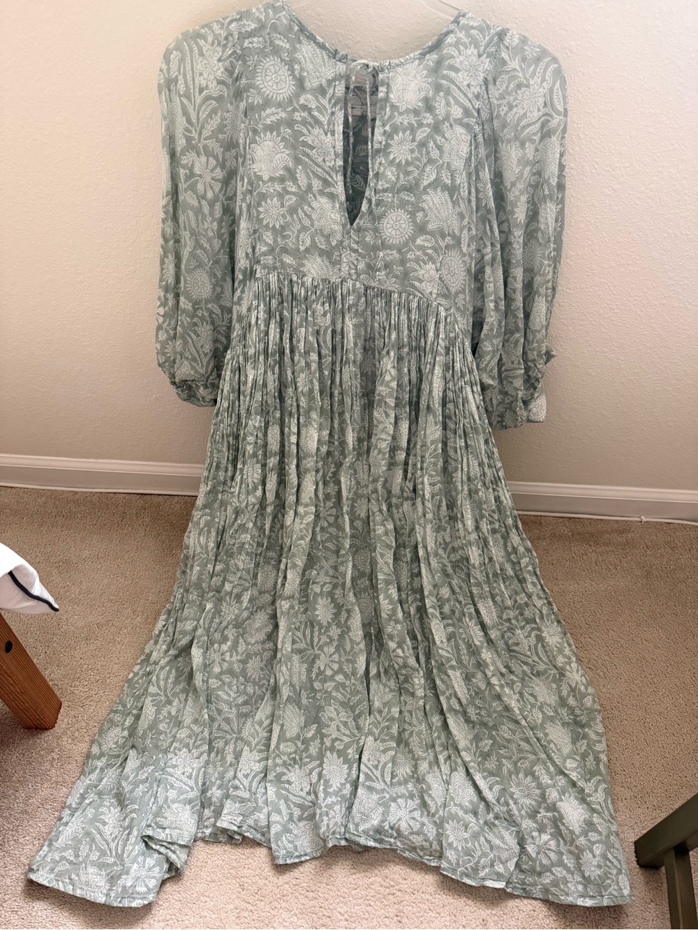 Daughters of India Kyra Midi Dress in Jade, XS, 100% Cotton